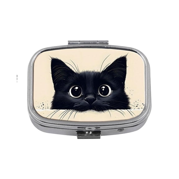 Cartoon Cat Design Alloy Pillbox with Dual Compartments for Travel and Daily Medication Storage