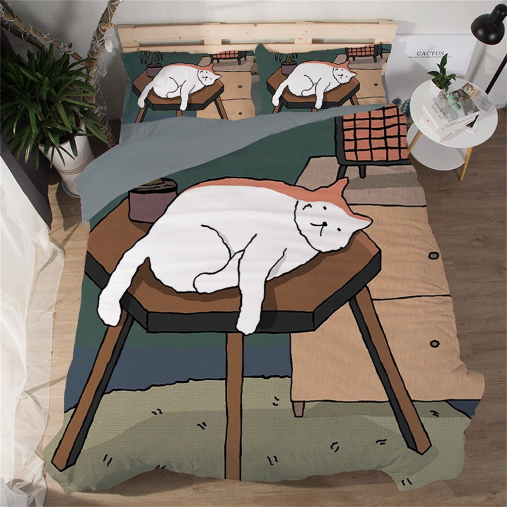 Cartoon Cat Dog Duvet Cover Kids Bed Set Cute Anime Printed Quilt Cover ...