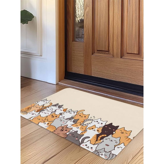 Cartoon Cat Door Mat&nbsp;Indoor Outdoor Entrance, Non Slip Rug for Kitchen Bathroom Entryway Rug, Modern Simple Funny Cute Animals Art Washable Doormat Floor Mat for Office Home Decor 24x36 Inch
