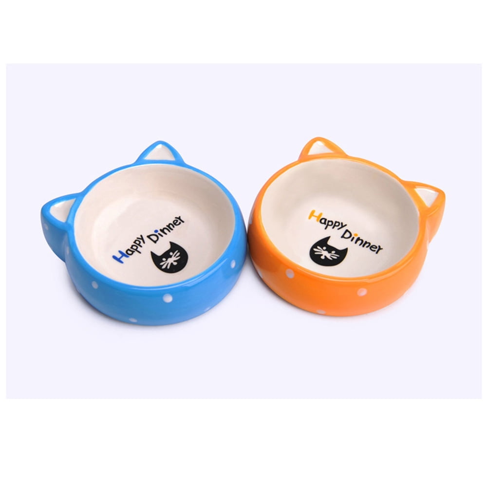 Cartoon Cat Ear Bowl Ceramics Food Feeding Bowl Pet Feeder Pet Supplies for Cat Dog (Blue)