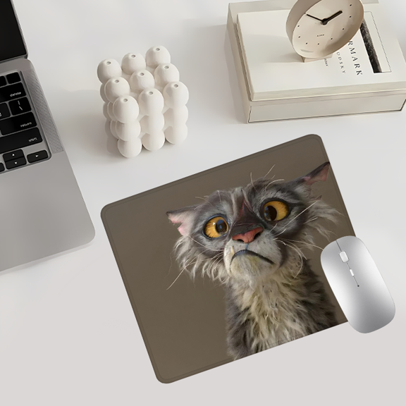Cartoon Cat Face Mouse Pad 9.77x7.87 inches Polyester Fiber Desk Mat for Home Office Gaming