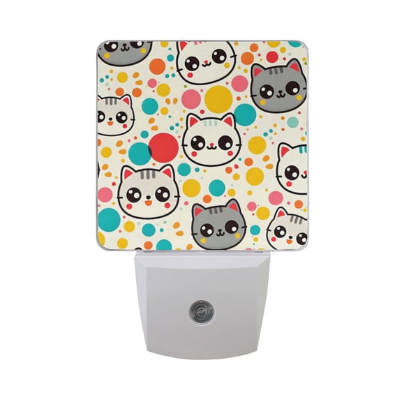 Cartoon Cat Face and Dots Night Light 2 Pack LED Nightlight Plug into Wall Dusk to Dawn Sensor Soft White