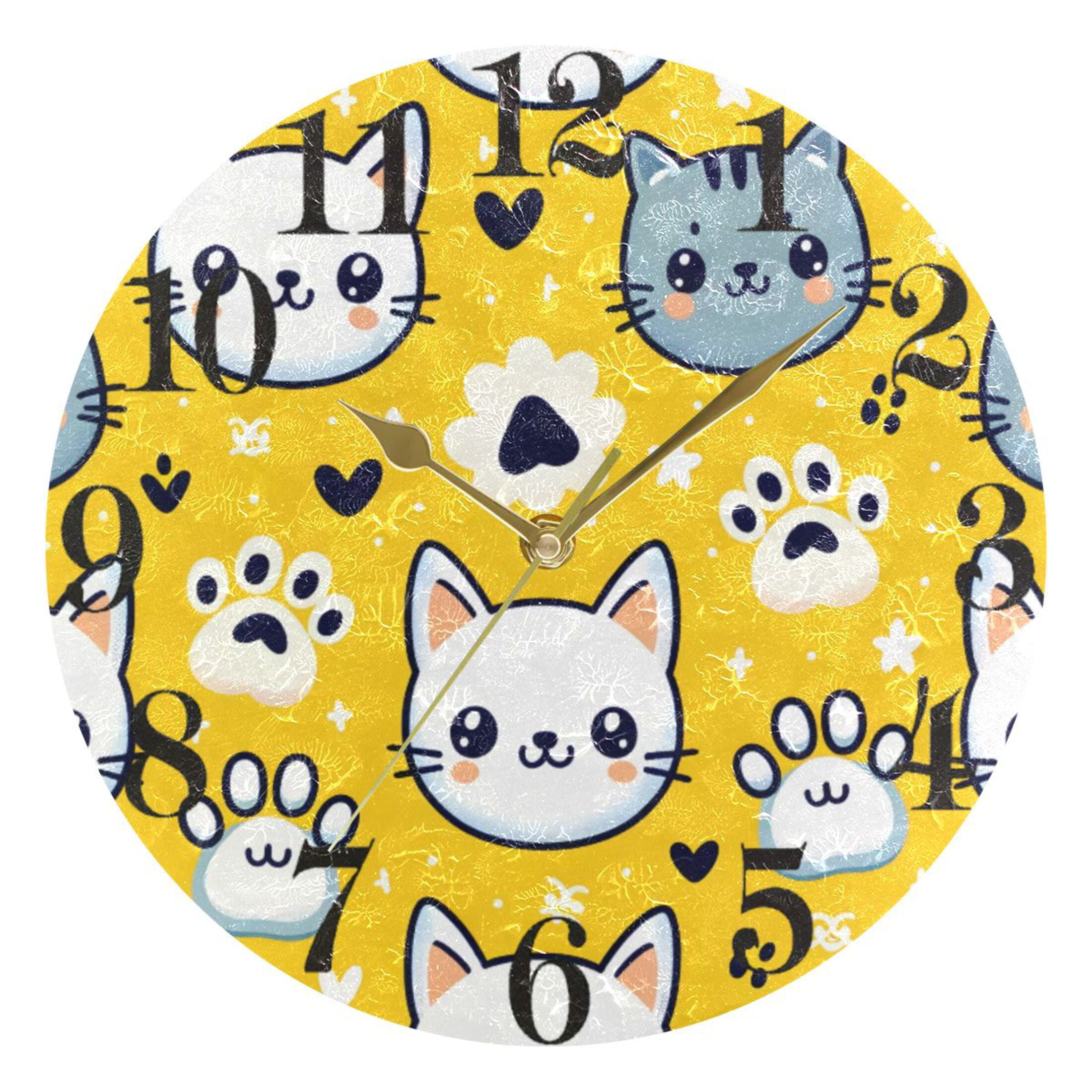 Cartoon Cat Face and Paw Wall Clock 9.8 inch Battery Operated Clocks ...