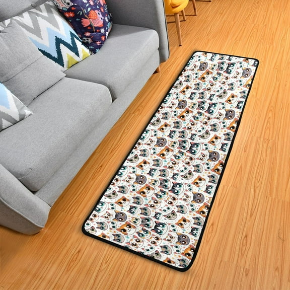 Cartoon Cat Face with Big Eye Hallway Runner Rug 2'X6' Non-Slip Washable Carpet Runner Kitchen Entryway Laundry Bedroom