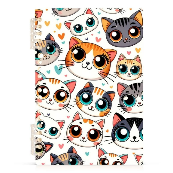 Cartoon Cat Face with Big Eye Notebooks 1-subject Journal 60 Sheets A5 College Ruled Paper Detachable Ring 8.3"x5.7"