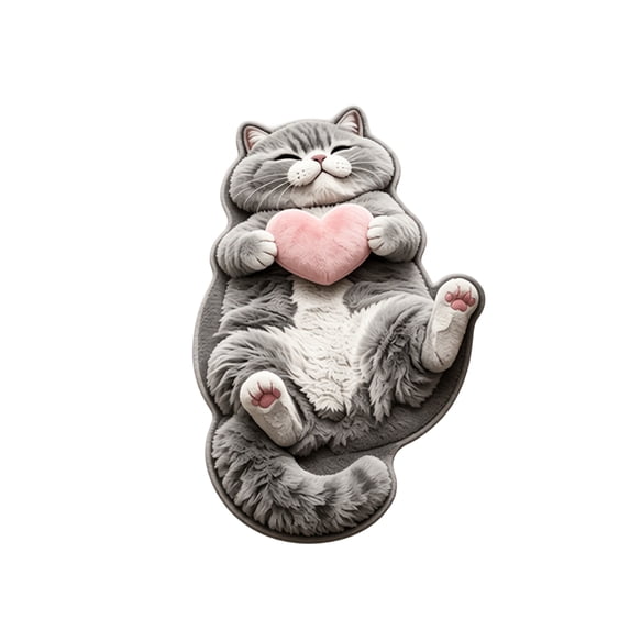 Cartoon Cat Faux Sheepskin Rug with Plush Texture and Heart Detail, Fluffy Bedroom Rug for Girls Rooms and Nurseries, Cute Room Decor Aesthetic Floor Mat 1 Pc