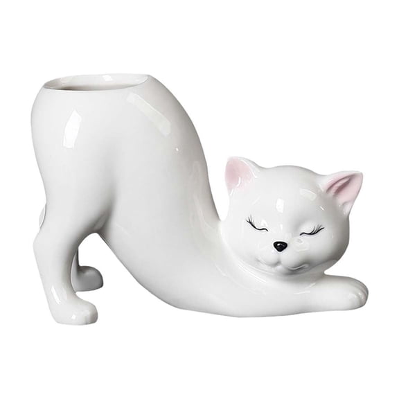 Cartoon Cat Flower Pot Animal Cat Vase Planter Ceramics Container Pot Flowerpot For Patio Home Living Room Garden White Flower Pots