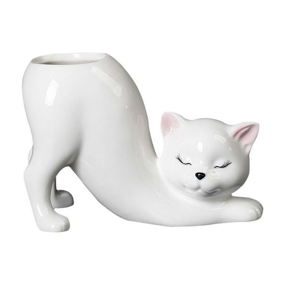 Cartoon Cat Flower Pot Animal Cat Vase Planter Ceramics Container Pot Flowerpot For Patio Home Living Room Garden White Home Decor