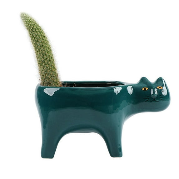 ✪ Cartoon Cat Flowerpot Succulent Planter with Drainage Ceramic Plant Flower Pot