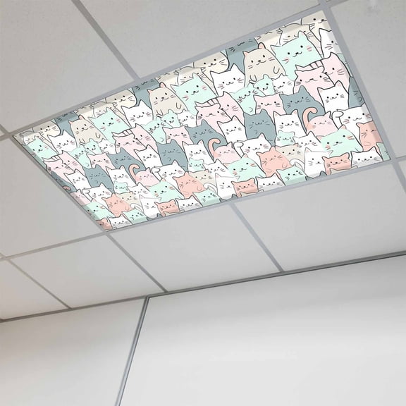 Cartoon Cat Fluorescent Light Covers, Funny Cute Colorful Animal Pet Magnetic Light Covers for Ceiling Lights, Fluorescent Ceiling Shade Filters for Classroom Bedroom Office 4x2Ft x 1PCS