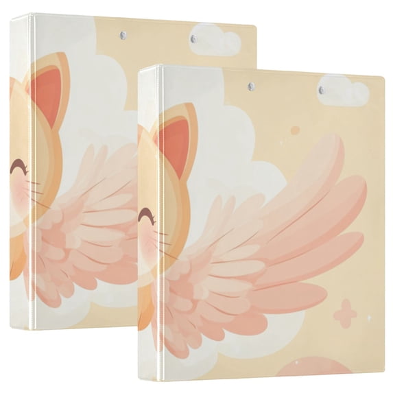 Cartoon Cat Fly 3 Ring Binders 1.5 inch Hardcover File Folders with Interior Pockets A4 Size Organizer for School Office Hospital Set of 2