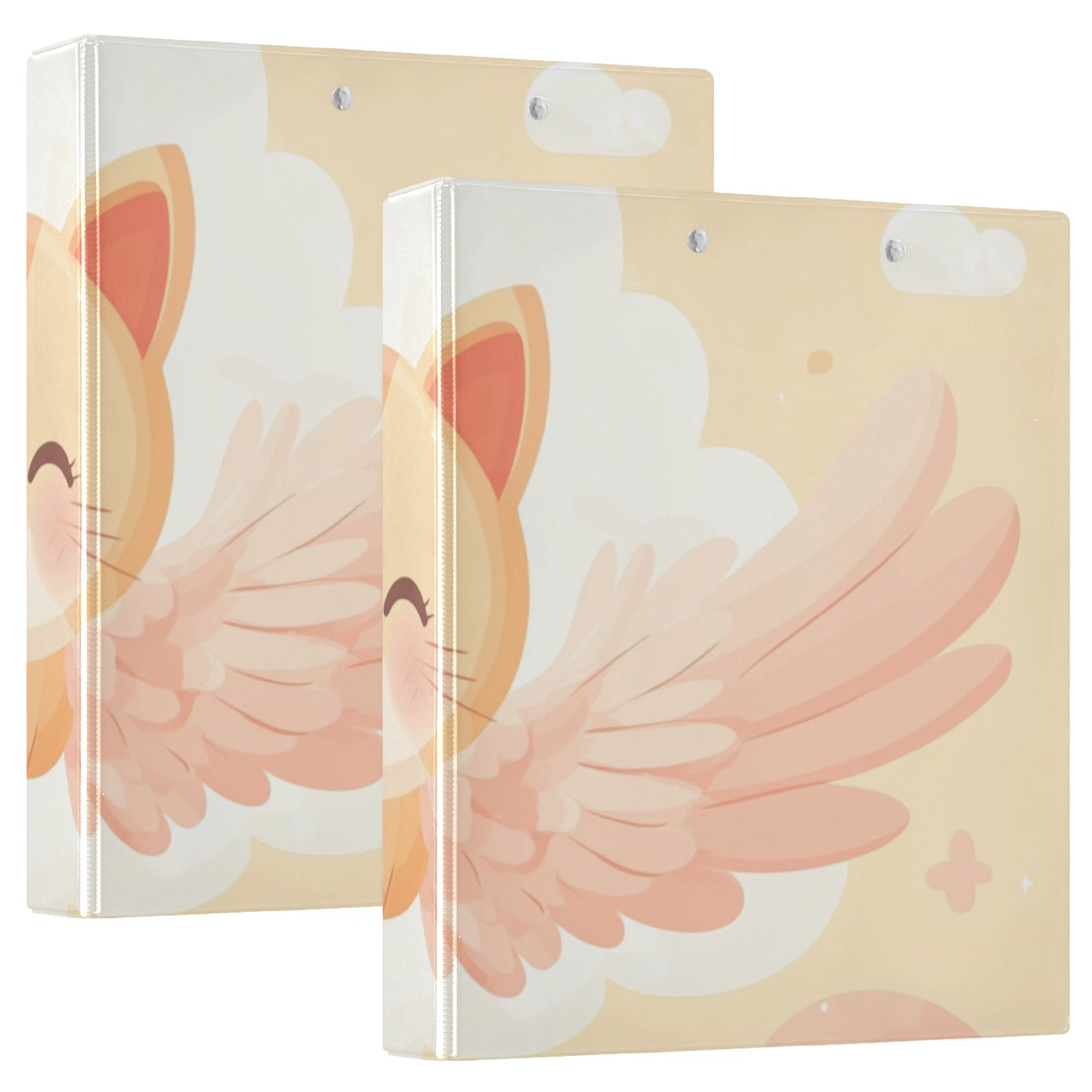 Cartoon Cat Fly 3 Ring Binders 1.5 inch Hardcover File Folders with Interior Pockets A4 Size Organizer for School Office Hospital