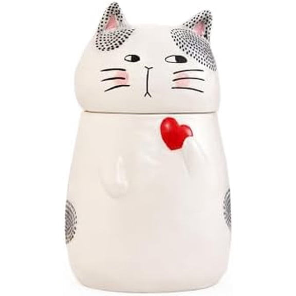 Cartoon Cat Handpainted Stoneware Air Tight White 10.2 inch Cookie Jar, Dishwasher Safe, for storing Cookie, Candy, Coffee$$Home Decor, Kitchen, & Other