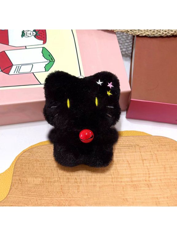 Cartoon Cat Keychain with Embroidered Smile and Floppy Ear for Bag Charm, Plush Pendant Toy with Reinforced Stitch for Key Gift and Daily Accent