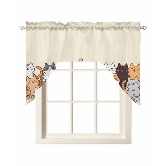 Cartoon Cat Kitchen Swag Valances for Windows, Modern Simple Funny Cute Animals Art Swag Valances Curtains for Living Room, Rod Pocket Window Treatments for Bathroom, Bedroom, Cafe, 56"x36"