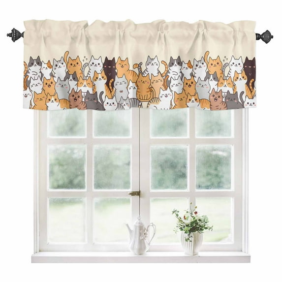 Cartoon Cat Kitchen Valances for Windows 42x12 Inch Kitchen Curtains Valances Rod Pocket Modern Simple Funny Cute Animals Art Bathroom Window Valances for Window Treatment Decor