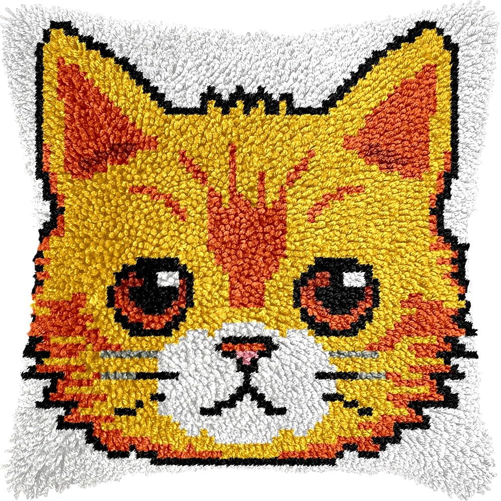 Cartoon Cat Latch Hook Kits Pillow kits Cushion Throw Pillow Embroidery Craft Kits DIY Kits of DIY Hooking Pillowcase Cover Supplier with Color Printed Canvas 43x43cm (36)