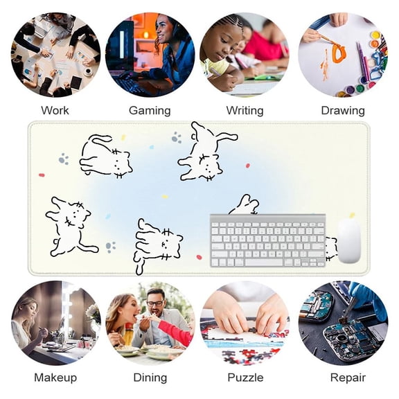 Cartoon Cat Mouse Pad 31.5 x 11.82 Inches Rubber Desk Mat with Cute Animal Design for Office and Home Use