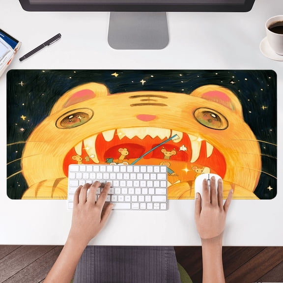Cartoon Cat Mouth Mouse Pad 31.5x11.82 Inches Rubber Desk Mat with Mice Art Design for Office and Gaming