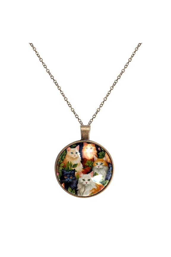 Cartoon Cat Necklace Personalized Custom Photo Round Pendant Adjustable Stainless Steel Necklaces with Gift Box for Men Women Mothers Valentine's Jewelry Gift