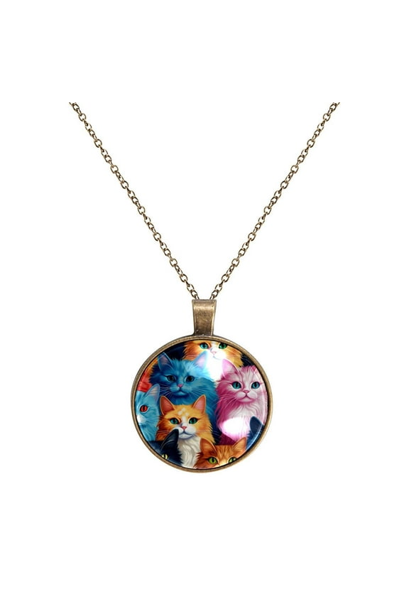 Cartoon Cat Necklace Personalized Custom Photo Round Pendant Adjustable Stainless Steel Necklaces with Gift Box for Men Women Mothers Valentine's Jewelry Gift