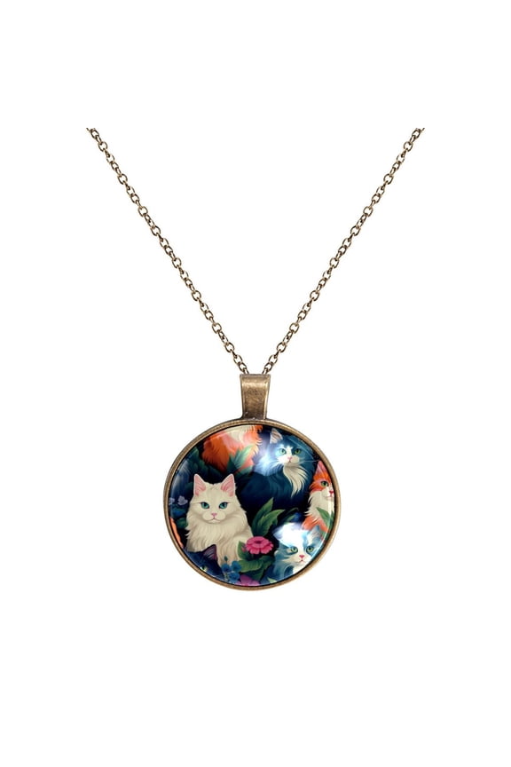 Cartoon Cat Necklace Personalized Custom Photo Round Pendant Adjustable Stainless Steel Necklaces with Gift Box for Men Women Mothers Valentine's Jewelry Gift