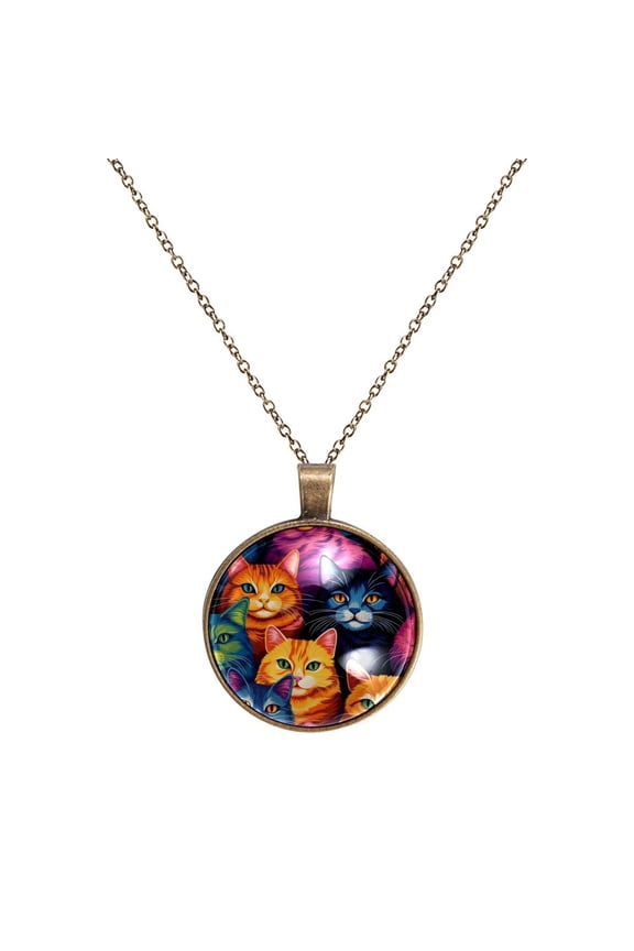 Cartoon Cat Necklace Personalized Custom Photo Round Pendant Adjustable Stainless Steel Necklaces with Gift Box for Men Women Mothers Valentine's Jewelry Gift