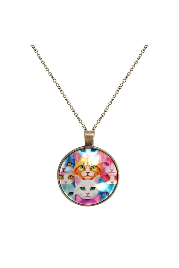 Cartoon Cat Necklace Personalized Custom Photo Round Pendant Adjustable Stainless Steel Necklaces with Gift Box for Men Women Mothers Valentine's Jewelry Gift