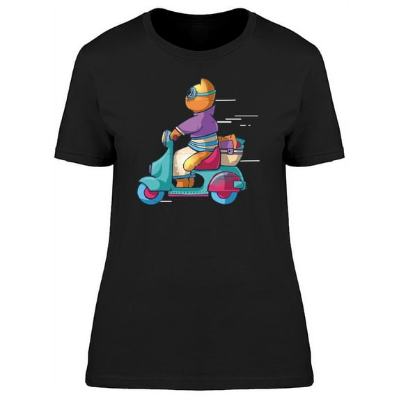 Cartoon Cat On A Scooter T-Shirt Women -Image by Shutterstock, Female Small