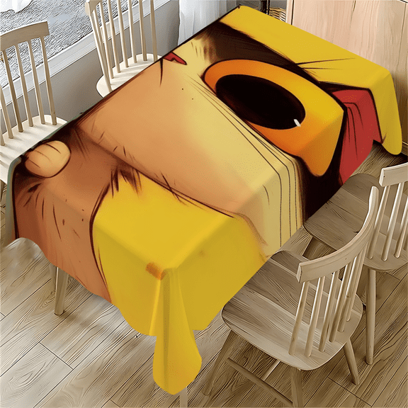 Cartoon Cat Peek Tablecloth 55x77.1 Inches Yellow Red Design for Home Office Party Use
