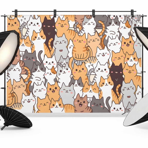 Cartoon Cat Photography Backdrop 7x5FT, Cute Kitten Photo Backdrops, Background for Photography Studio Photo Studio Background, Back Drop for Photoshoot