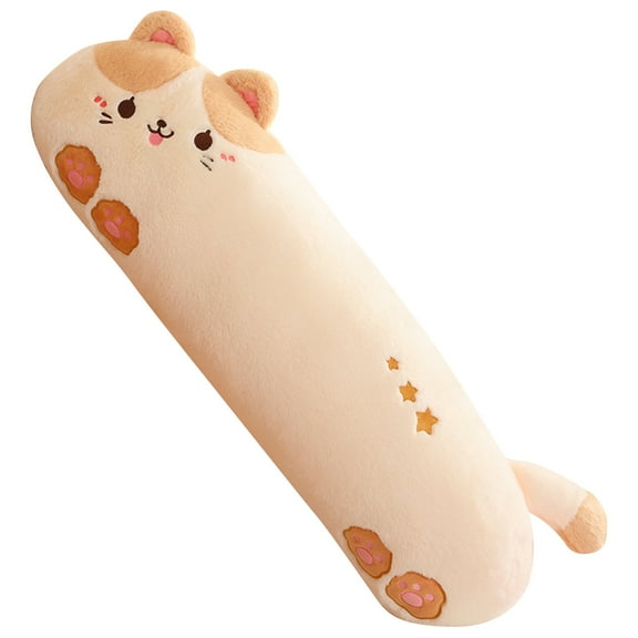 Cartoon Cat Plush Body Pillow, 31.5 Inch Long Stuffed Animal Hugging Pillow With Cute Paw Prints & Star Decor, Soft Plushie Cushion For Bed, Sofa, Office, Kids & S