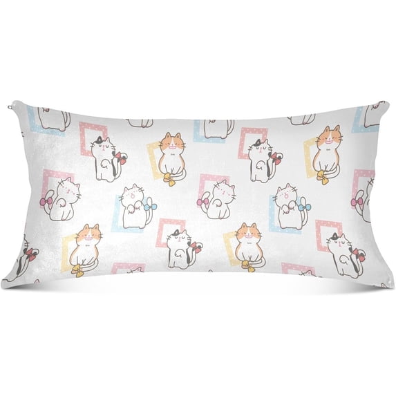 Cartoon Cat Plush Pillowcase, Luxury Soft King Pillow Case for Hair and Skin, Standard Size Pillow Covers with Zipper Closure, 21x54in Home Decor Gifts