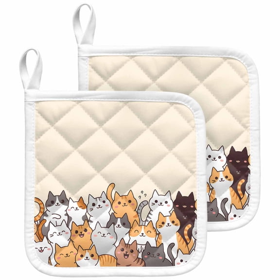 Cartoon Cat Pot Holders for Kitchen Heatproof Potholder, 2 Pack Modern Simple Funny Cute Animals Art Hot Pads Multipurpose Oven Pads Cloth Potholders Trivet for Cooking and Baking