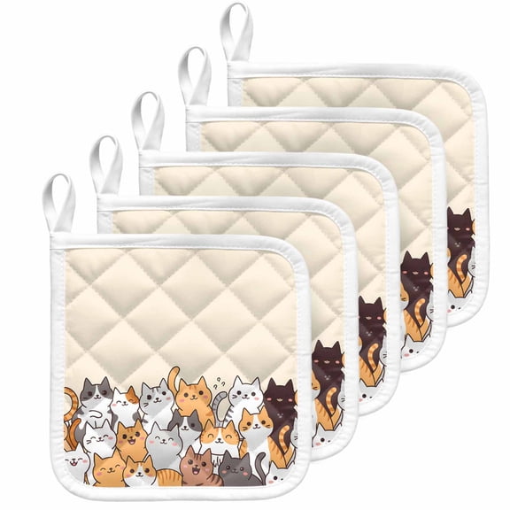 Cartoon Cat Pot Holders for Kitchen Heatproof Potholder, 5 Pack Modern Simple Funny Cute Animals Art Hot Pads Multipurpose Oven Pads Cloth Potholders Trivet for Cooking Baking