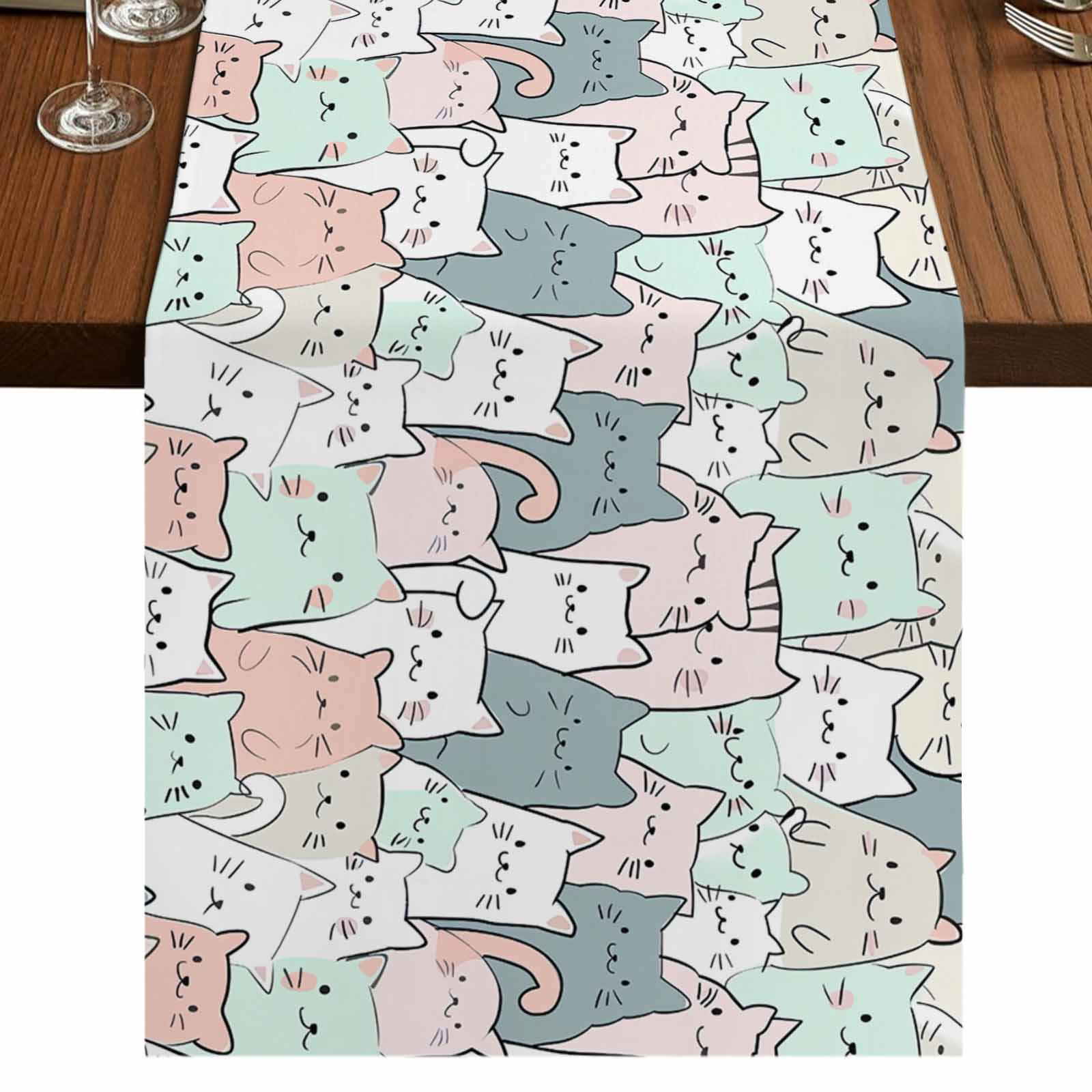 Cartoon Cat Short Table Runner 60 Inches Long, Funny Cute Colorful ...