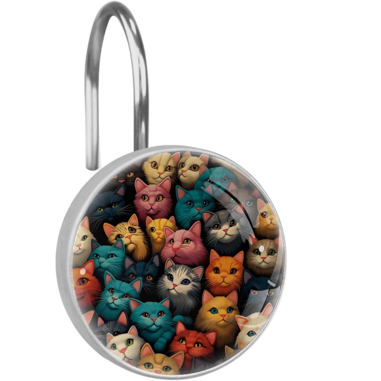 Cartoon Cat Shower Curtain Hooks （Set of 12） for Home Hotel Shower Rods ...