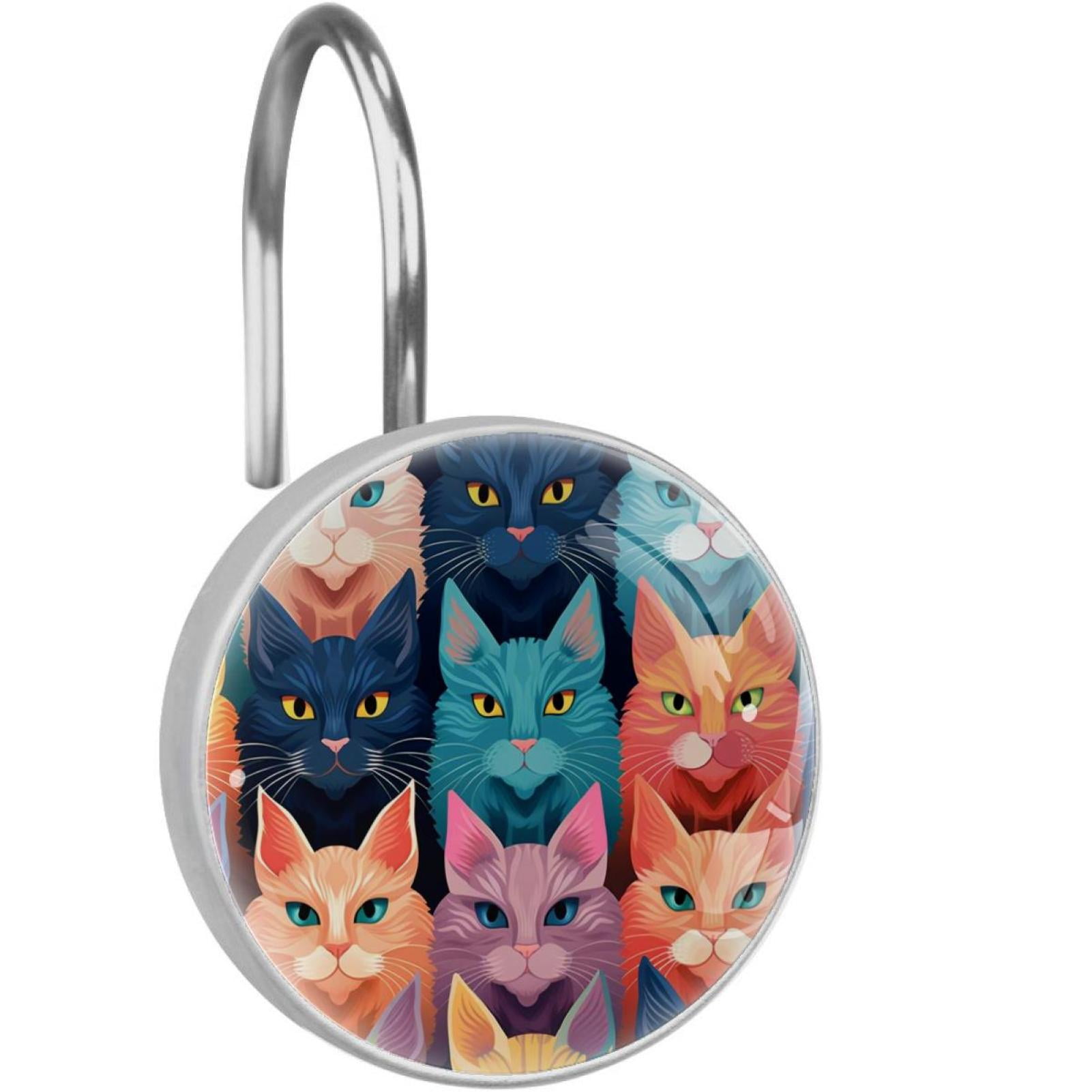 Cartoon Cat Shower Curtain Hooks （Set of 12） for Home Hotel Shower Rods