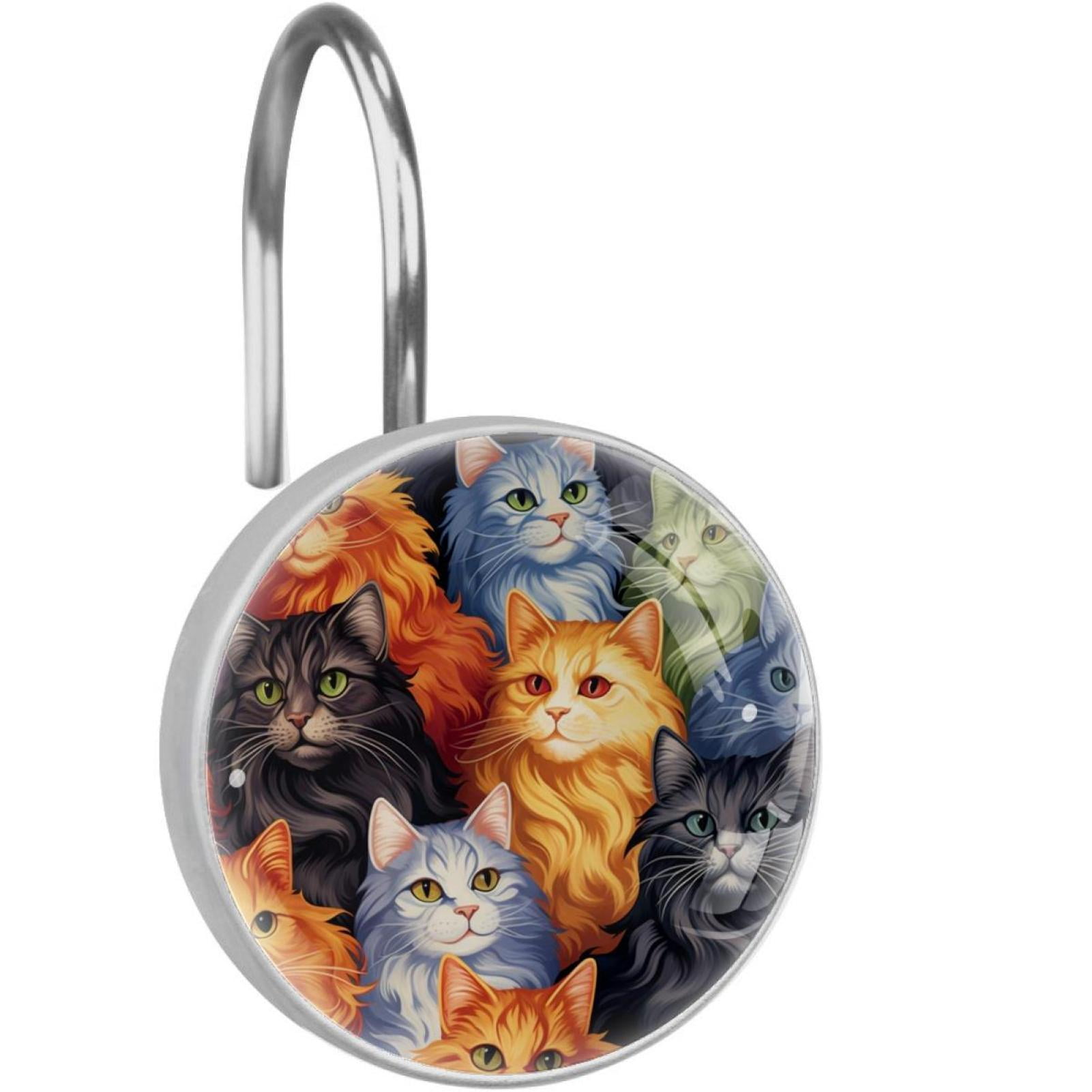 Cartoon Cat Shower Curtain Hooks （Set of 12） for Home Hotel Shower Rods