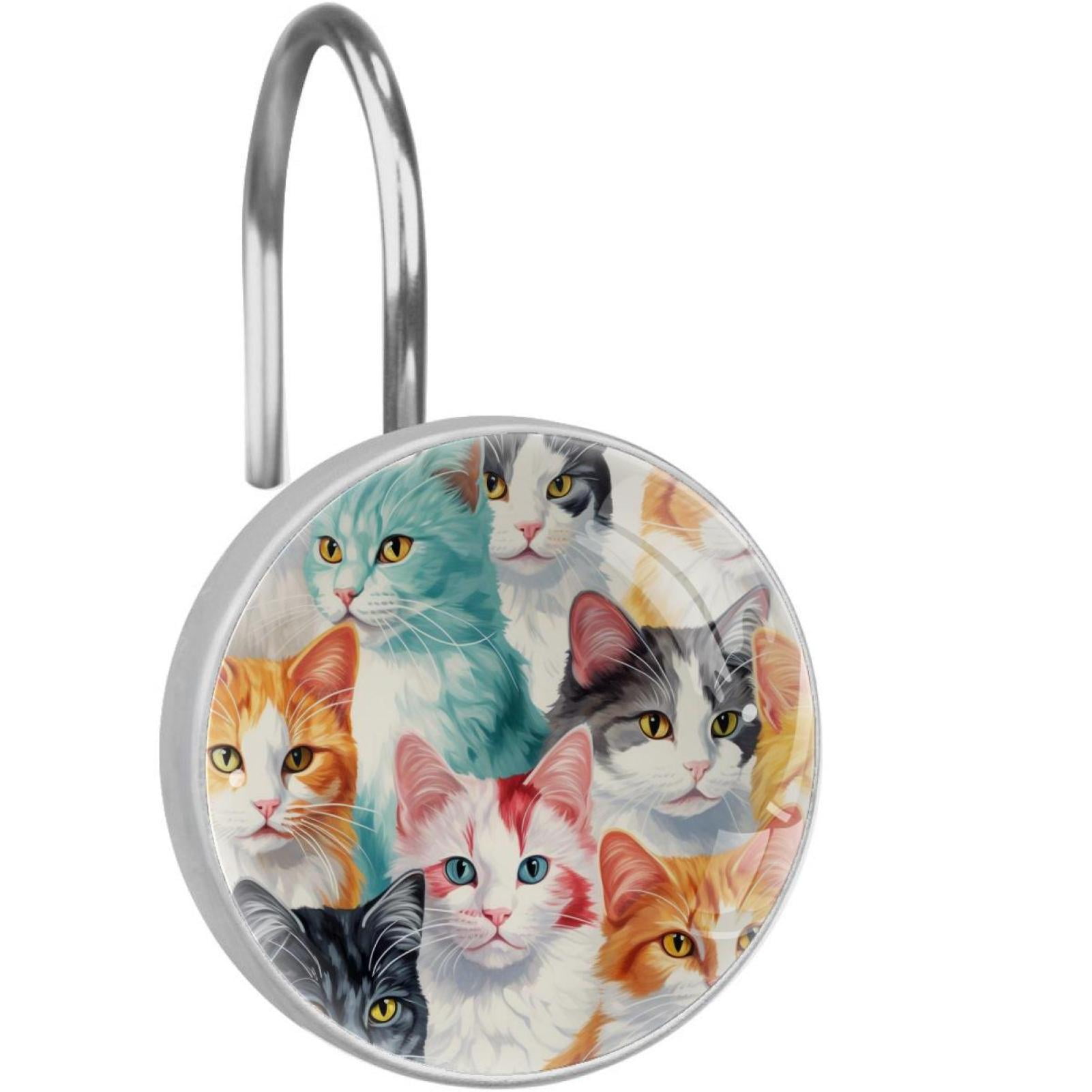 Cartoon Cat Shower Curtain Hooks （Set of 12） for Home Hotel Shower Rods
