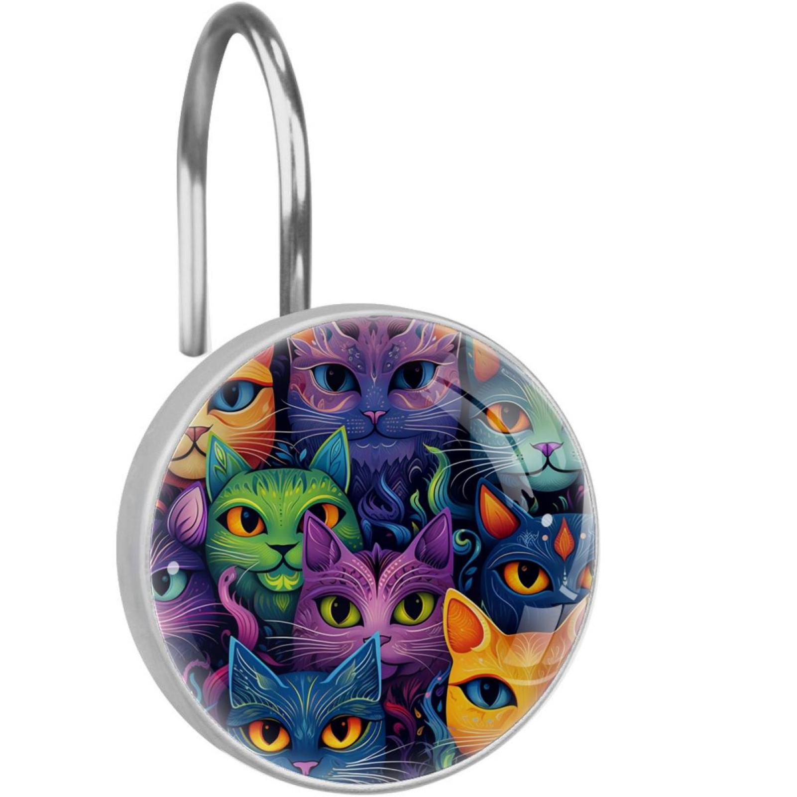 Cartoon Cat Shower Curtain Hooks （Set of 12） for Home Hotel Shower Rods