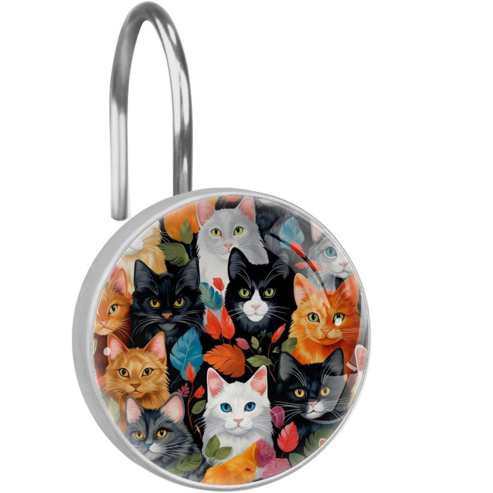 Cartoon Cat Shower Curtain Hooks （Set of 12） for Home Hotel Shower Rods