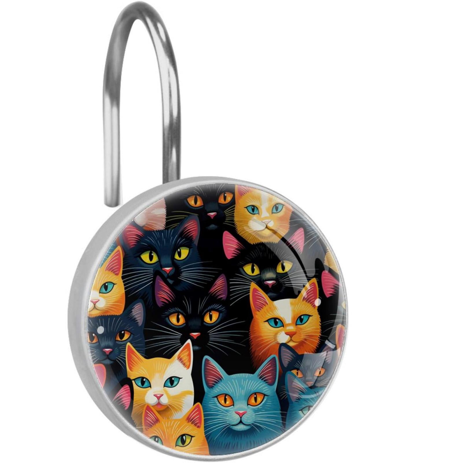 Cartoon Cat Shower Curtain Hooks （Set of 12） for Home Hotel Shower Rods Bathroom Crystal Glass ...