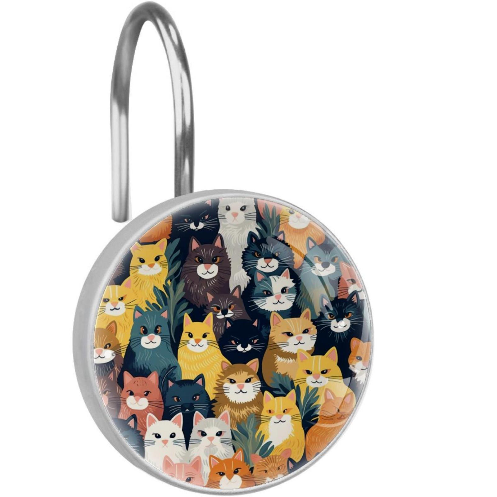 Cartoon Cat Shower Curtain Hooks （Set of 12） for Home Hotel Shower Rods
