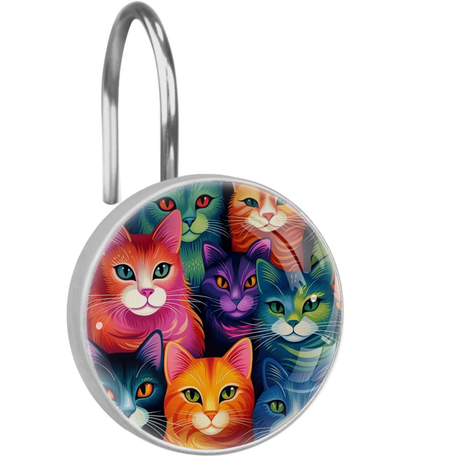 Cartoon Cat Shower Curtain Hooks （Set of 12） for Home Hotel Shower Rods ...