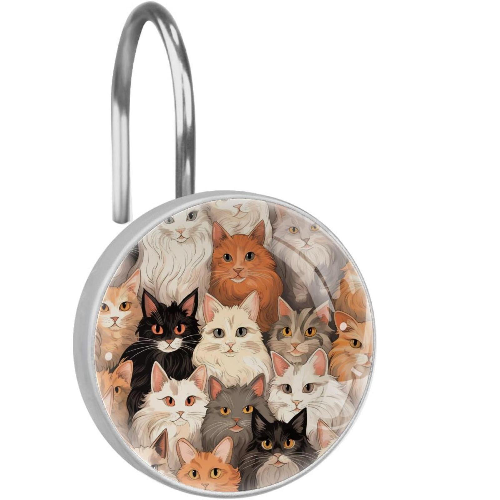 Cartoon Cat Shower Curtain Hooks （Set of 12） for Home Hotel Shower Rods ...