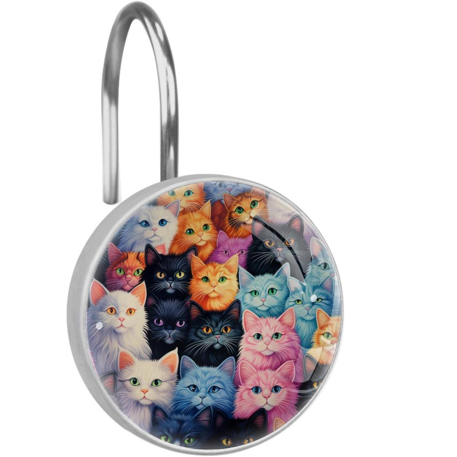 Cartoon Cat Shower Curtain Hooks （Set of 12） for Home Hotel Shower Rods