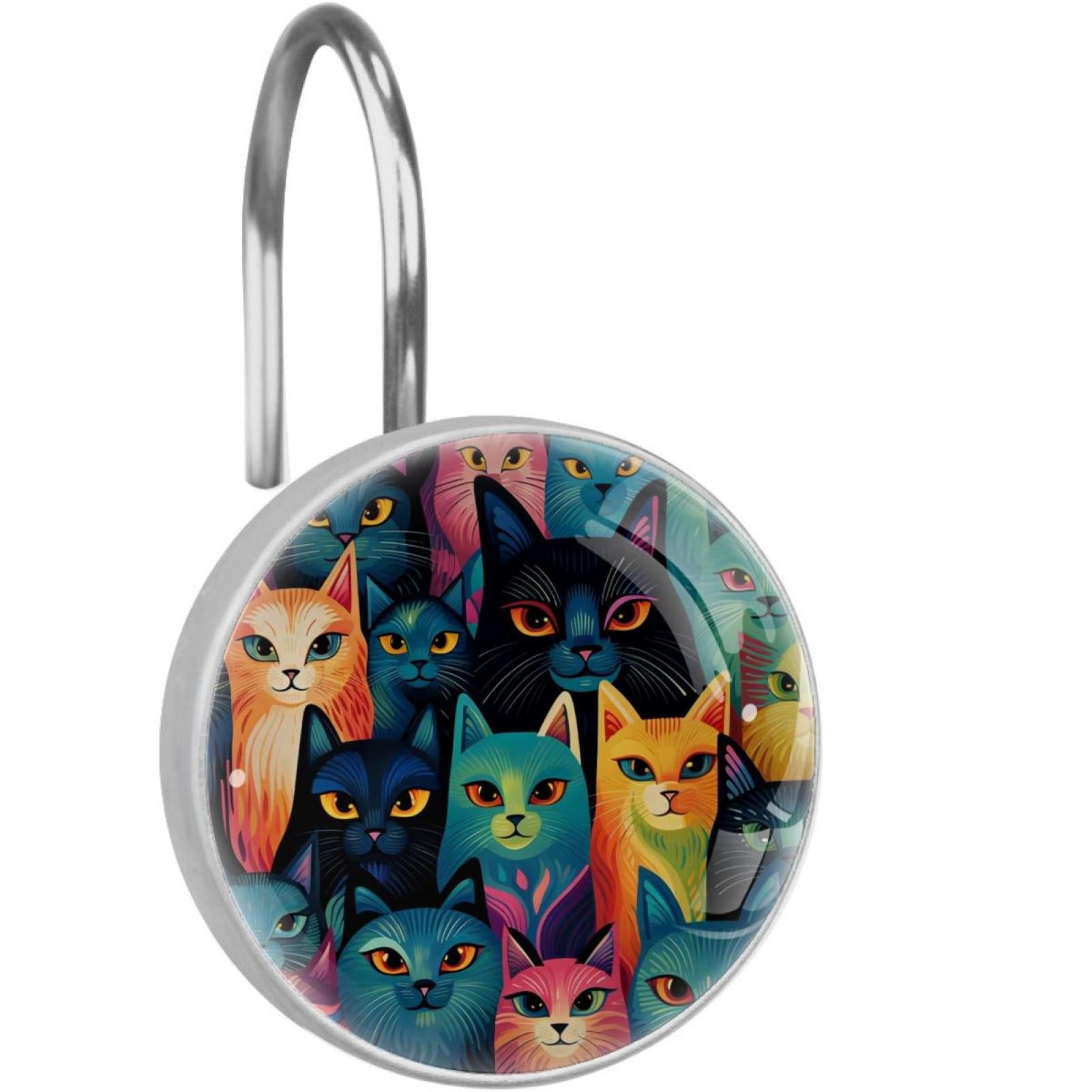 Cartoon Cat Shower Curtain Hooks （Set of 12） for Home Hotel Shower Rods