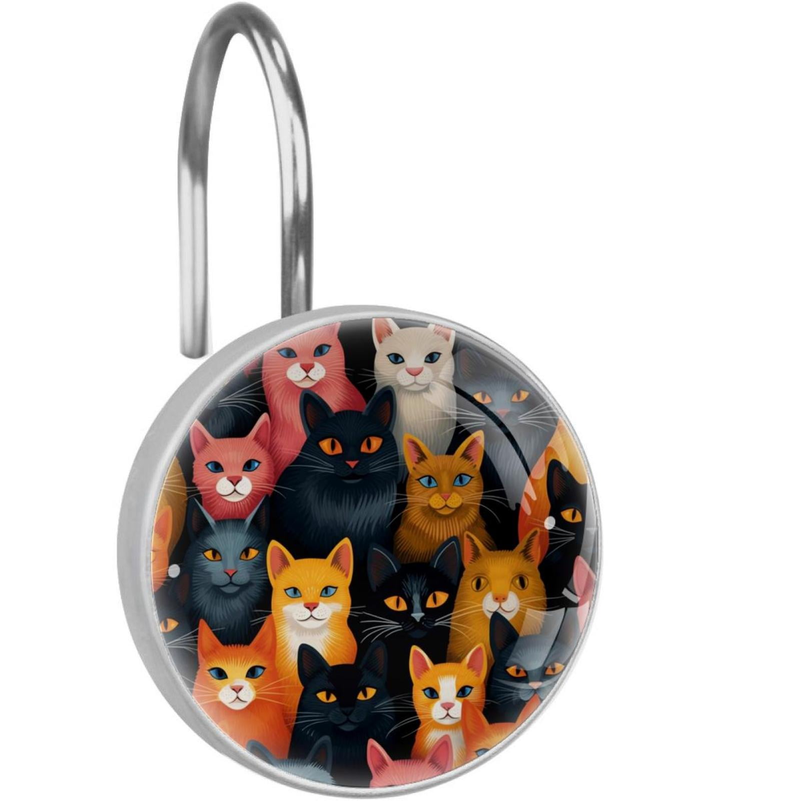 Cartoon Cat Shower Curtain Hooks （Set of 12） for Home Hotel Shower Rods
