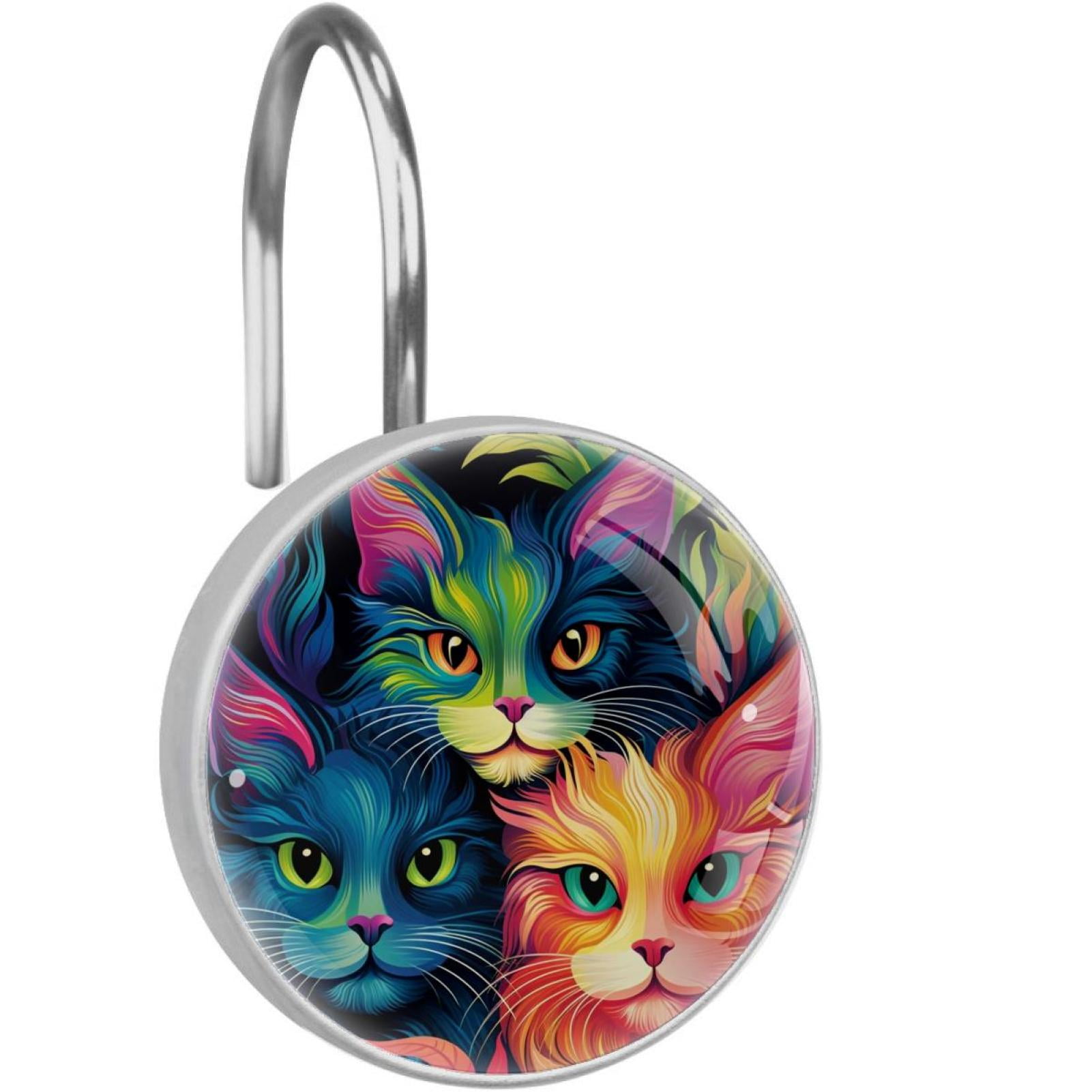 Cartoon Cat Shower Curtain Hooks （Set of 12） for Home Hotel Shower Rods Bathroom Crystal Glass ...